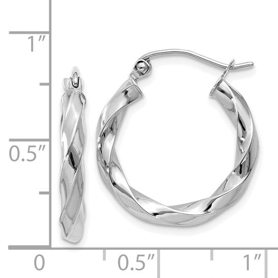 14kt White Gold 3mm Twisted Hoop Earrings