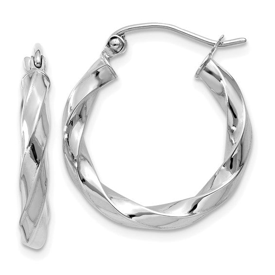 14kt White Gold 3mm Twisted Hoop Earrings