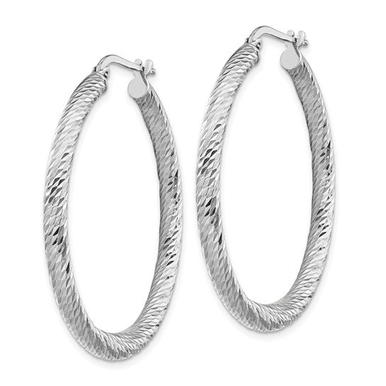 14kt White Gold 3mm Polished White Gold Diamond-cut Round Hoop Earrings