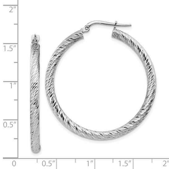 14kt White Gold 3mm Polished White Gold Diamond-cut Round Hoop Earrings
