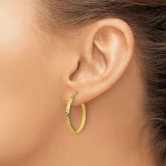 14kt Yellow Gold Polished Diamond-Cut Hoop Earrings