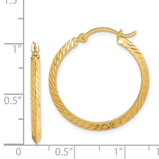14kt Yellow Gold Polished Diamond-Cut Hoop Earrings