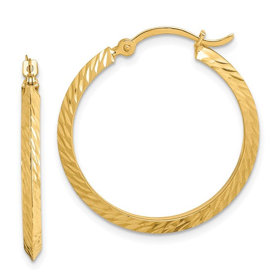 14kt Yellow Gold Polished Diamond-Cut Hoop Earrings