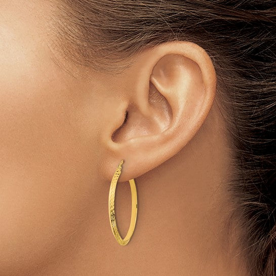 14kt Yellow Gold Polished Diamond-Cut Hoop Earrings