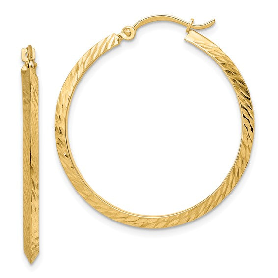 14kt Yellow Gold Polished Diamond-Cut Hoop Earrings