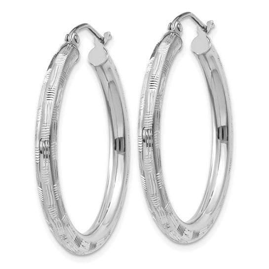 14kt White Gold Diamond-cut Hoop Earrings