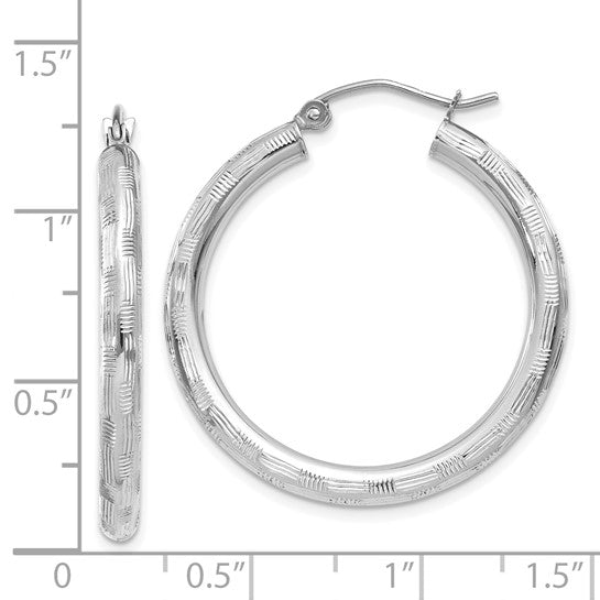 14kt White Gold Diamond-cut Hoop Earrings