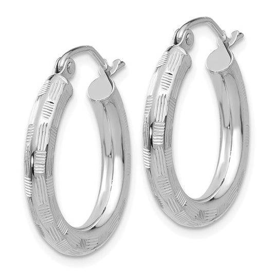 14kt White Gold Diamond-cut Hoop Earrings