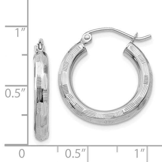 14kt White Gold Diamond-cut Hoop Earrings