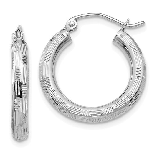 14kt White Gold Diamond-cut Hoop Earrings