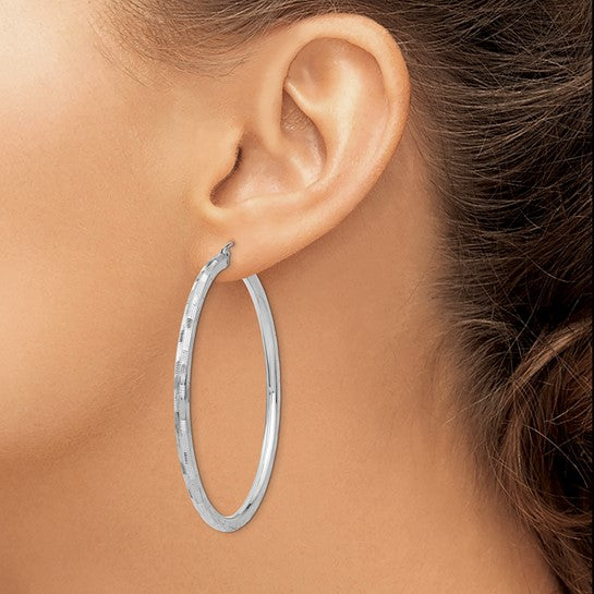 14kt White Gold Diamond-cut Hoop Earrings