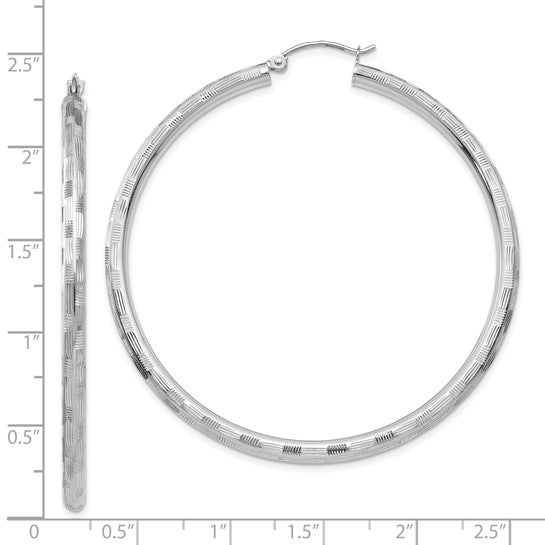 14kt White Gold Diamond-cut Hoop Earrings