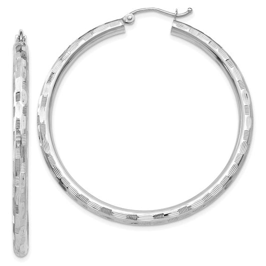 14kt White Gold Diamond-cut Hoop Earrings