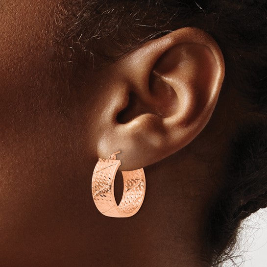 14kt Rose Gold Diamond Cut Hoop Earrings