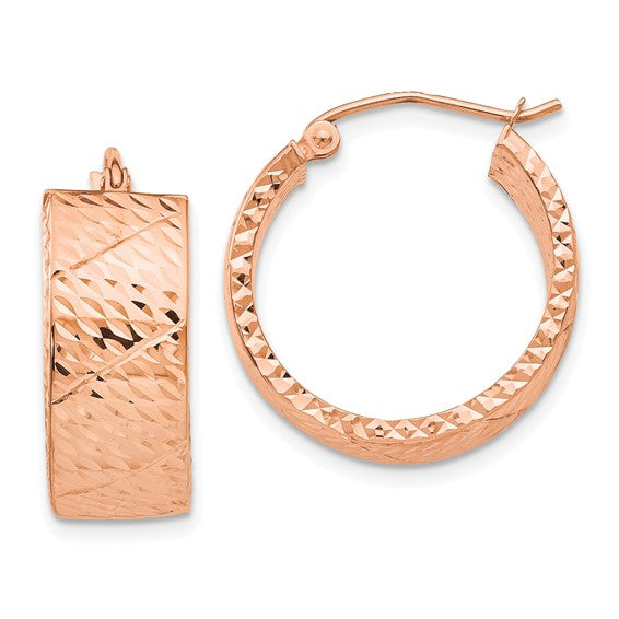 14kt Rose Gold Diamond Cut Hoop Earrings