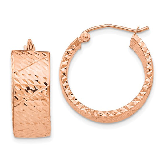 14kt Rose Gold Diamond Cut Hoop Earrings