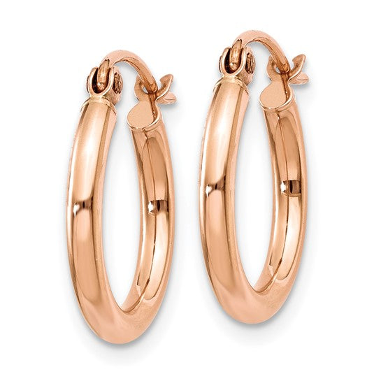 14kt Rose Gold Polished 2mm Lightweight Tube Hoop Earrings