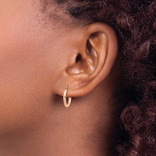 14kt Rose Gold Polished 2mm Lightweight Tube Hoop Earrings