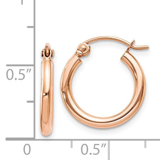 14kt Rose Gold Polished 2mm Lightweight Tube Hoop Earrings