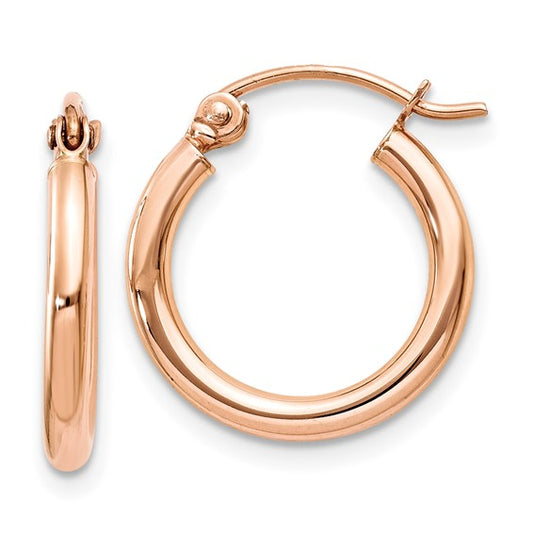 14kt Rose Gold Polished 2mm Lightweight Tube Hoop Earrings