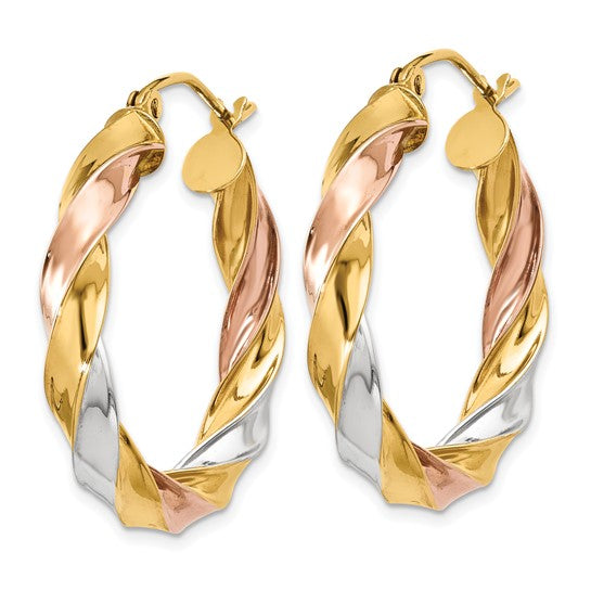 14kt Tri-color Light Twisted Hoop Earrings