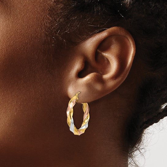 14kt Tri-color Light Twisted Hoop Earrings