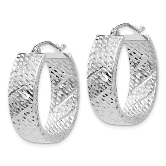 14kt White Gold Diamond Cut Hoop Earrings