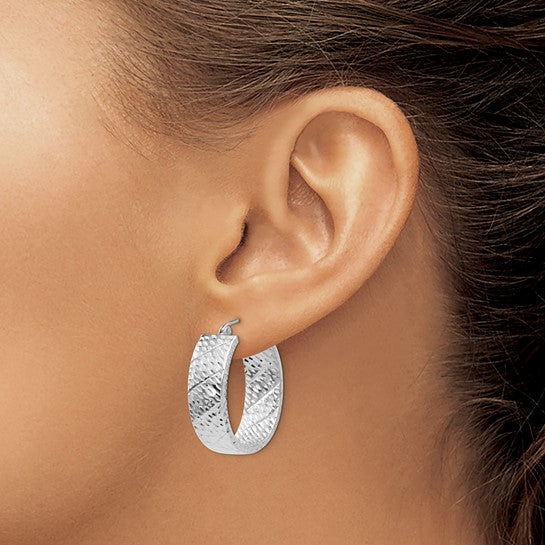 14kt White Gold Diamond Cut Hoop Earrings