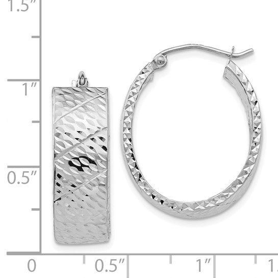 14kt White Gold Diamond Cut Hoop Earrings