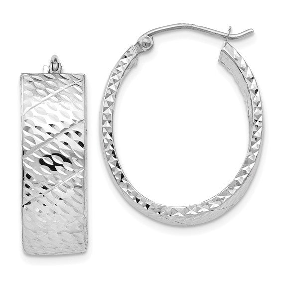 14kt White Gold Diamond Cut Hoop Earrings