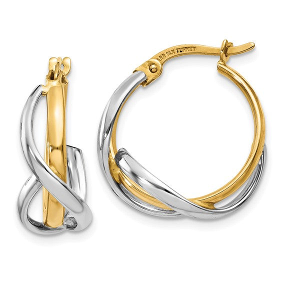 14KT Two-Tone Polished Twisted Hoop Earrings