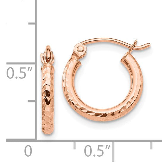 14kt Rose Gold Lightweight Diamond-cut Hoop Earrings
