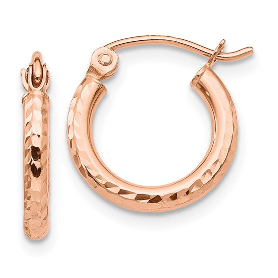14kt Rose Gold Lightweight Diamond-cut Hoop Earrings