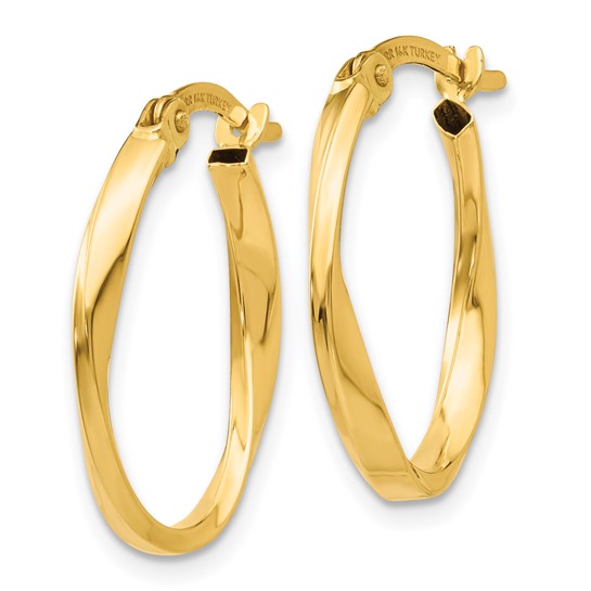 14KT Yellow Gold Polished Twisted Oval Hoop Earrings