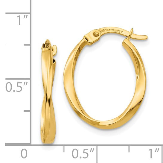 14KT Yellow Gold Polished Twisted Oval Hoop Earrings