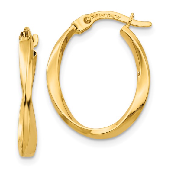 14KT Yellow Gold Polished Twisted Oval Hoop Earrings