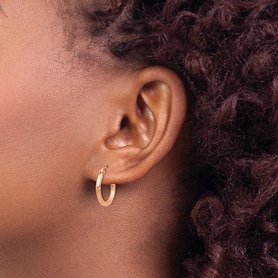 14kt Rose Gold Lightweight Satin Diamond Cut Hoop Earrings