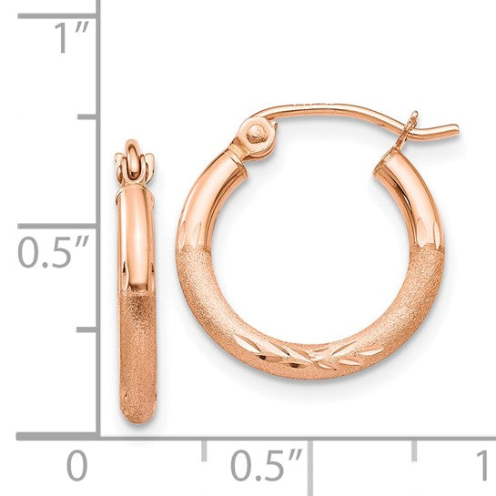 14kt Rose Gold Lightweight Satin Diamond Cut Hoop Earrings