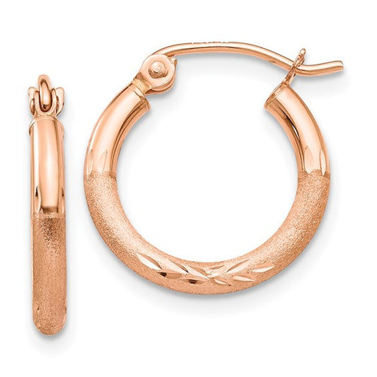 14kt Rose Gold Lightweight Satin Diamond Cut Hoop Earrings