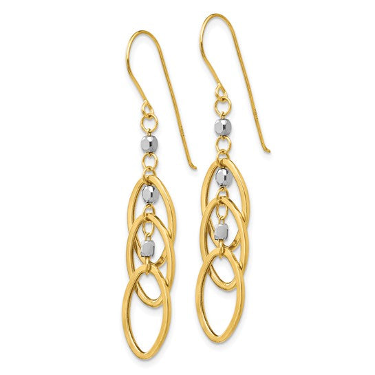 14kt Yellow Gold Two-tone Oval Beaded Dangle Earrings
