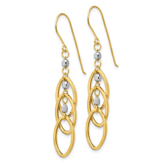14kt Yellow Gold Two-tone Oval Beaded Dangle Earrings