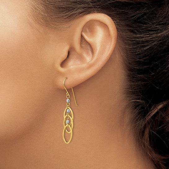 14kt Yellow Gold Two-tone Oval Beaded Dangle Earrings
