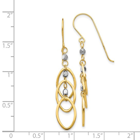 14kt Yellow Gold Two-tone Oval Beaded Dangle Earrings