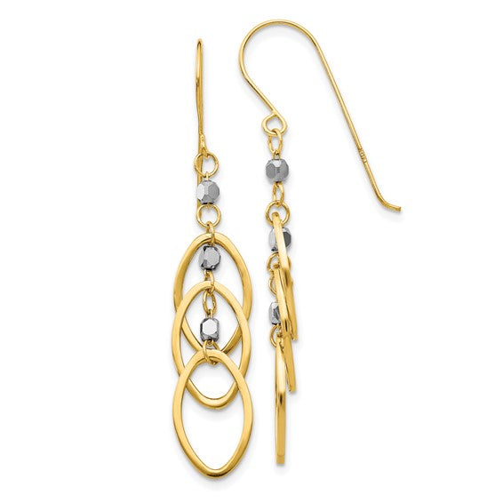 14kt Yellow Gold Two-tone Oval Beaded Dangle Earrings