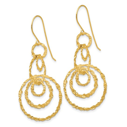 14kt Yellow Gold Textured Dangle Circle Earrings