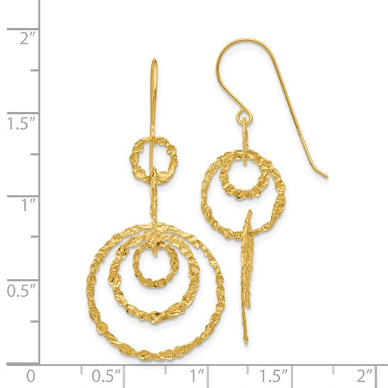 14kt Yellow Gold Textured Dangle Circle Earrings