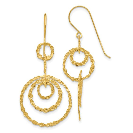 14kt Yellow Gold Textured Dangle Circle Earrings