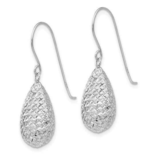 14kt White Gold Puff Teardrop Earrings