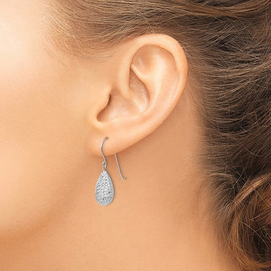 14kt White Gold Puff Teardrop Earrings