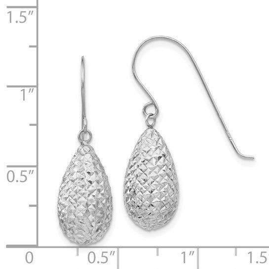 14kt White Gold Puff Teardrop Earrings